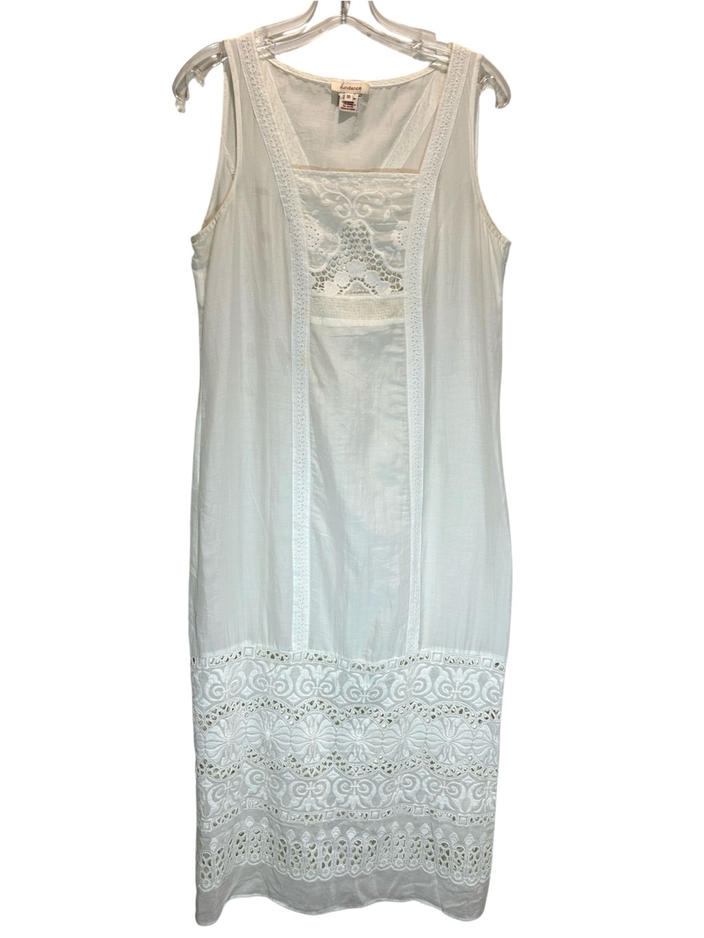 Sundance White Silk & Cotton Embroidered Eyelet Lace Maxi Shift Dress - Size 10